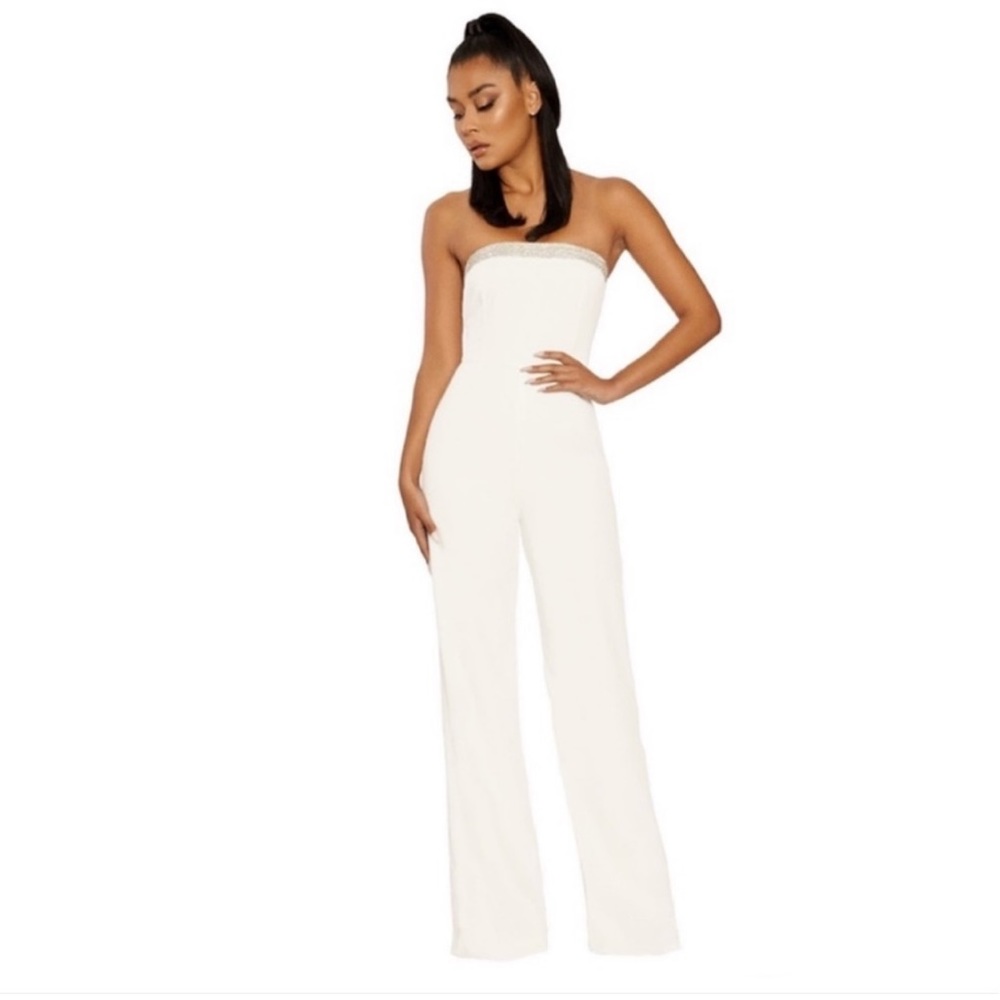 Naked Wardrobe White Jumpsuit with Rhinestones